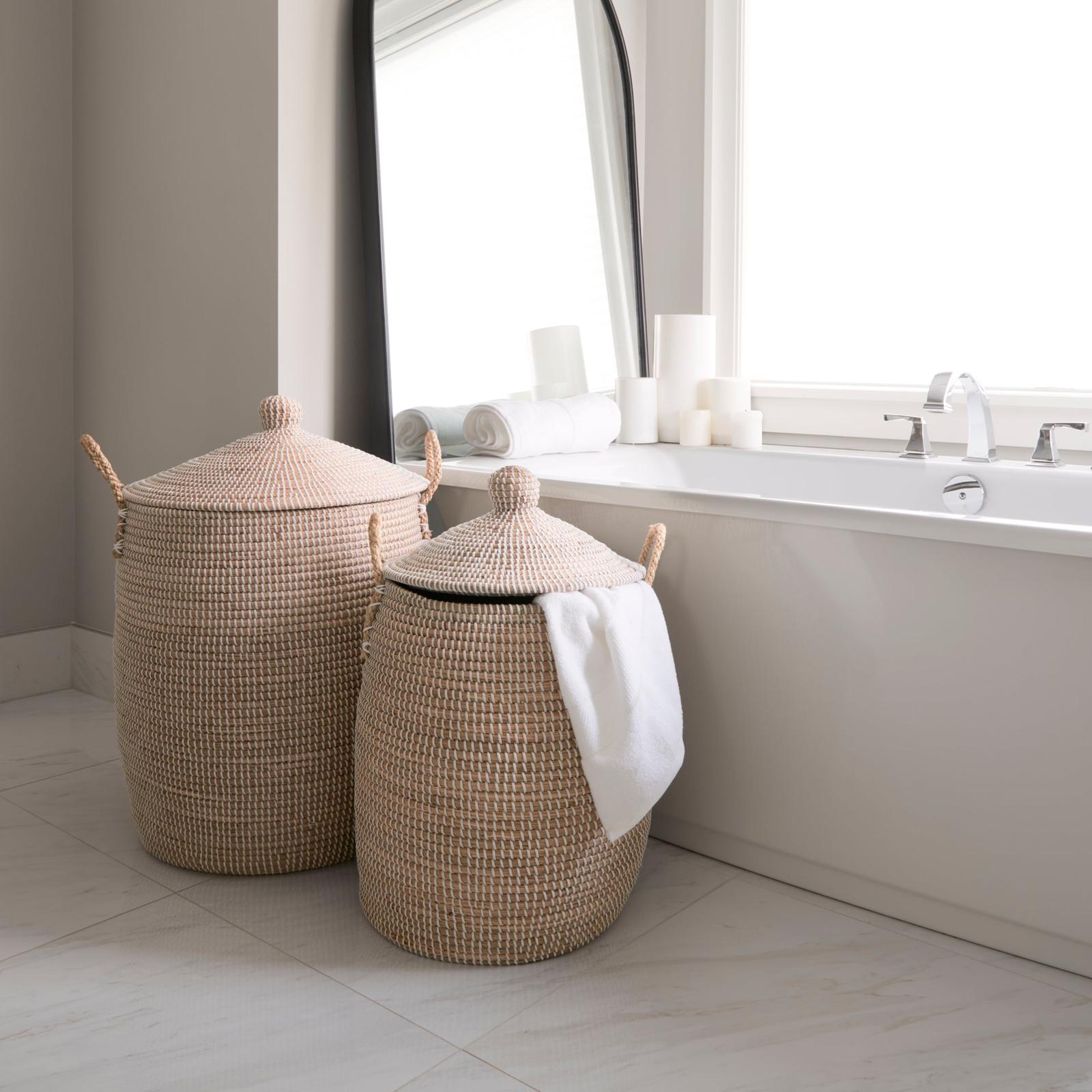 Mercana Kairi Seagrass Floor Baskets w/ Lids and Handles- Set of 2