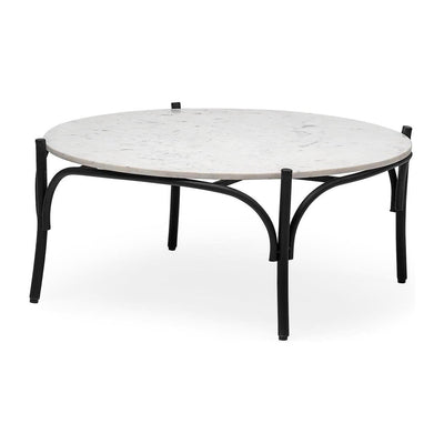 Mercana Etienne 36" Round White Marble Top Black Metal Base Coffee Table