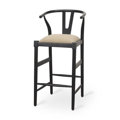 Mercana Trixie Black Wood Frame w/ Dark Taupe Fabric Seat Bar Stool Clearance