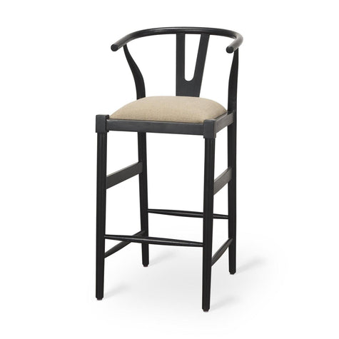 Mercana Trixie Black Wood Frame w/ Dark Taupe Fabric Seat Bar Stool Clearance