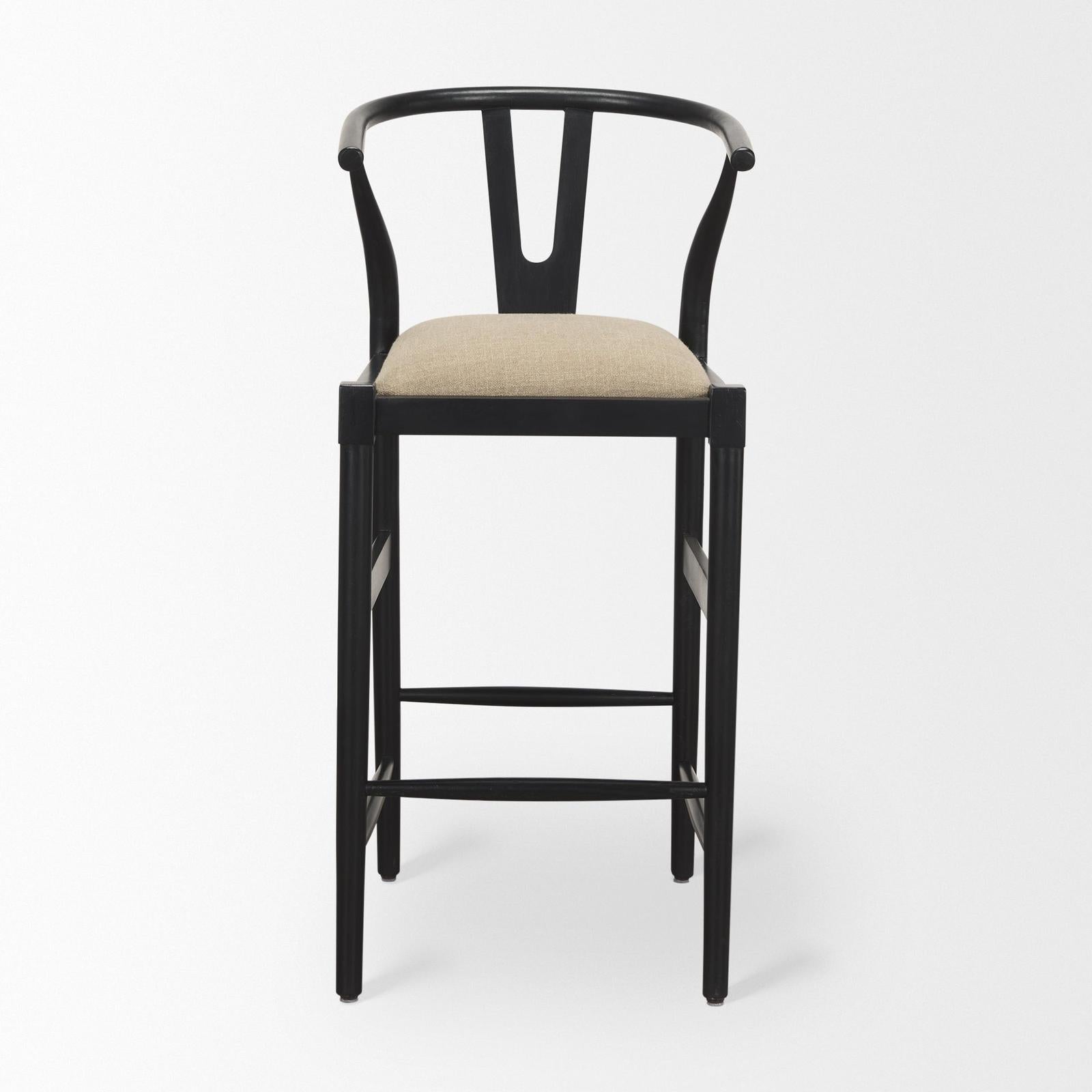 Mercana Trixie Black Wood Frame w/ Dark Taupe Fabric Seat Bar Stool Clearance