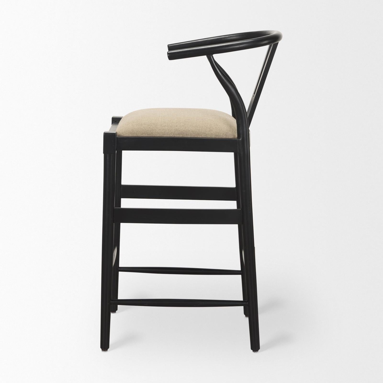 Mercana Trixie Black Wood Frame w/ Dark Taupe Fabric Seat Bar Stool Clearance
