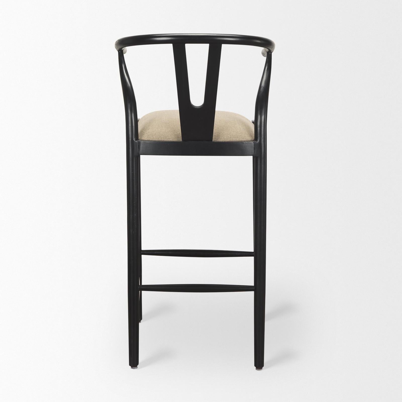 Mercana Trixie Black Wood Frame w/ Dark Taupe Fabric Seat Bar Stool Clearance