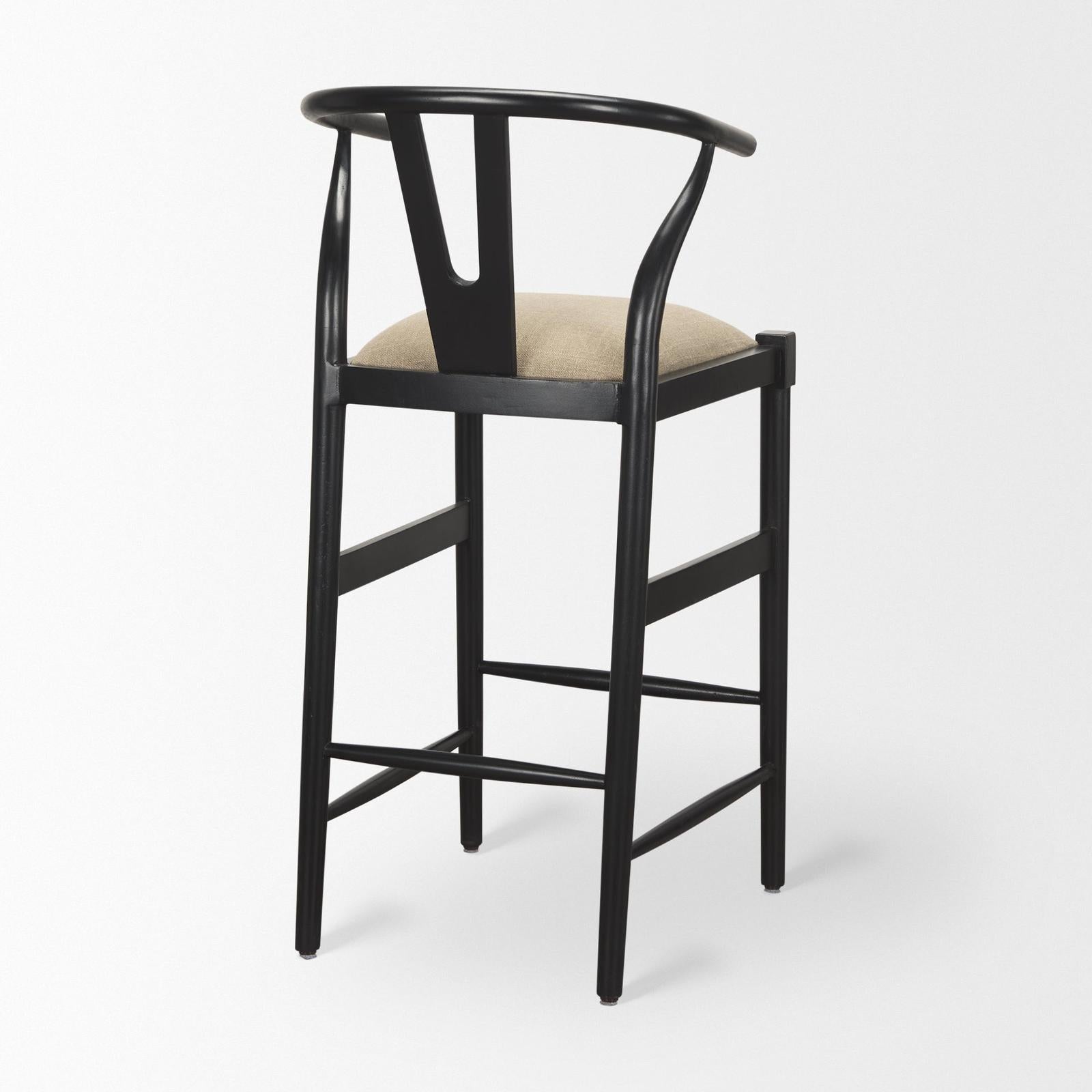 Mercana Trixie Black Wood Frame w/ Dark Taupe Fabric Seat Bar Stool Clearance