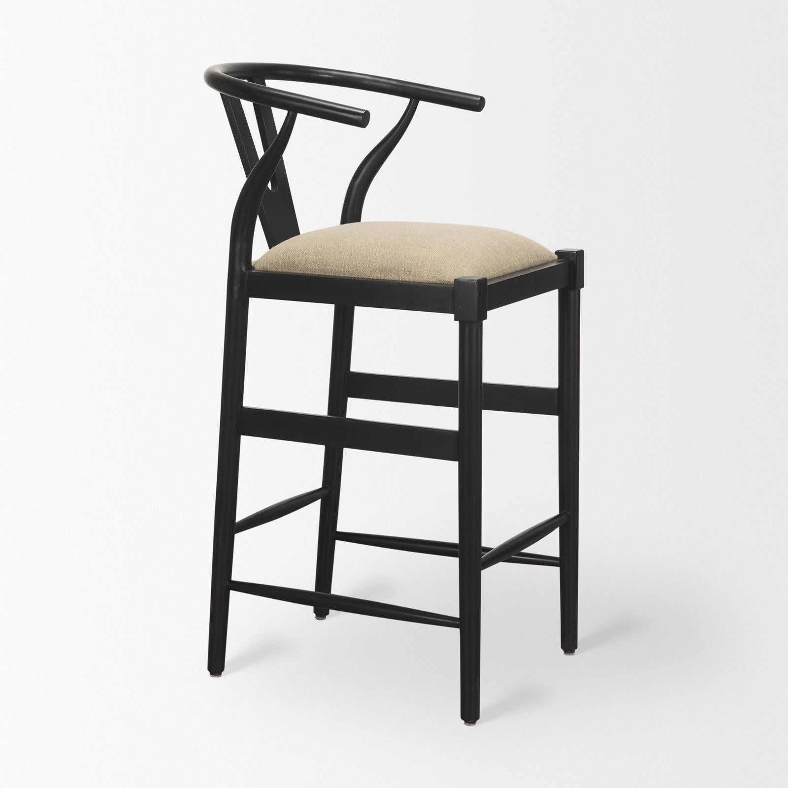 Mercana Trixie Black Wood Frame w/ Dark Taupe Fabric Seat Bar Stool Clearance
