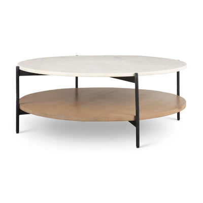 Mercana Larkin Marble Top w/ Brown Wood Shelf Coffee Table