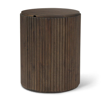 Mercana Terra Dark Brown Wood Fluted Round Side Table