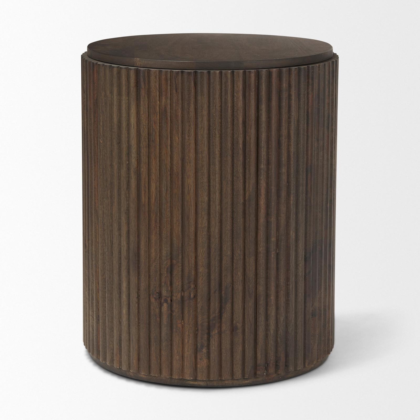 Mercana Terra Dark Brown Wood Fluted Round Side Table