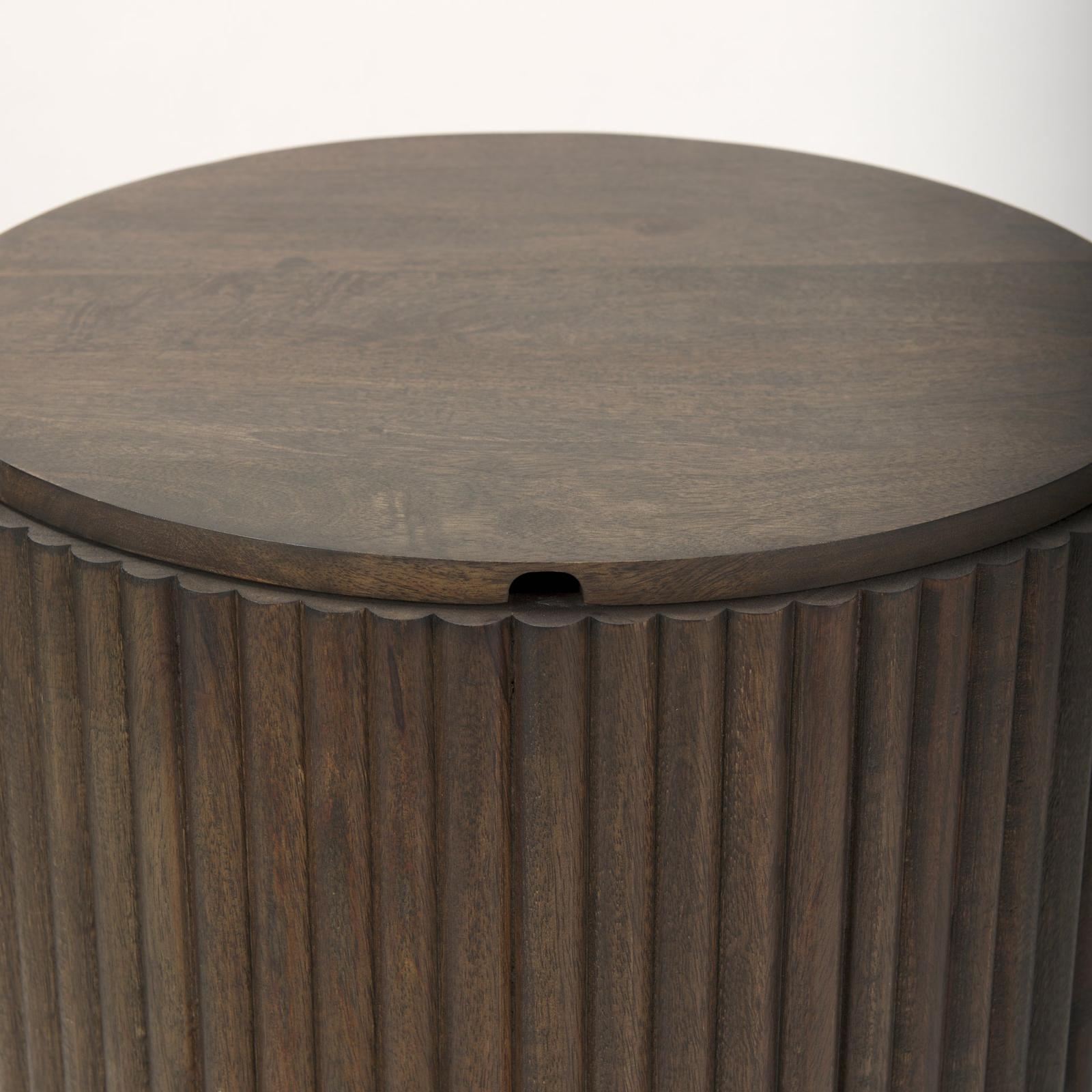 Mercana Terra Dark Brown Wood Fluted Round Side Table