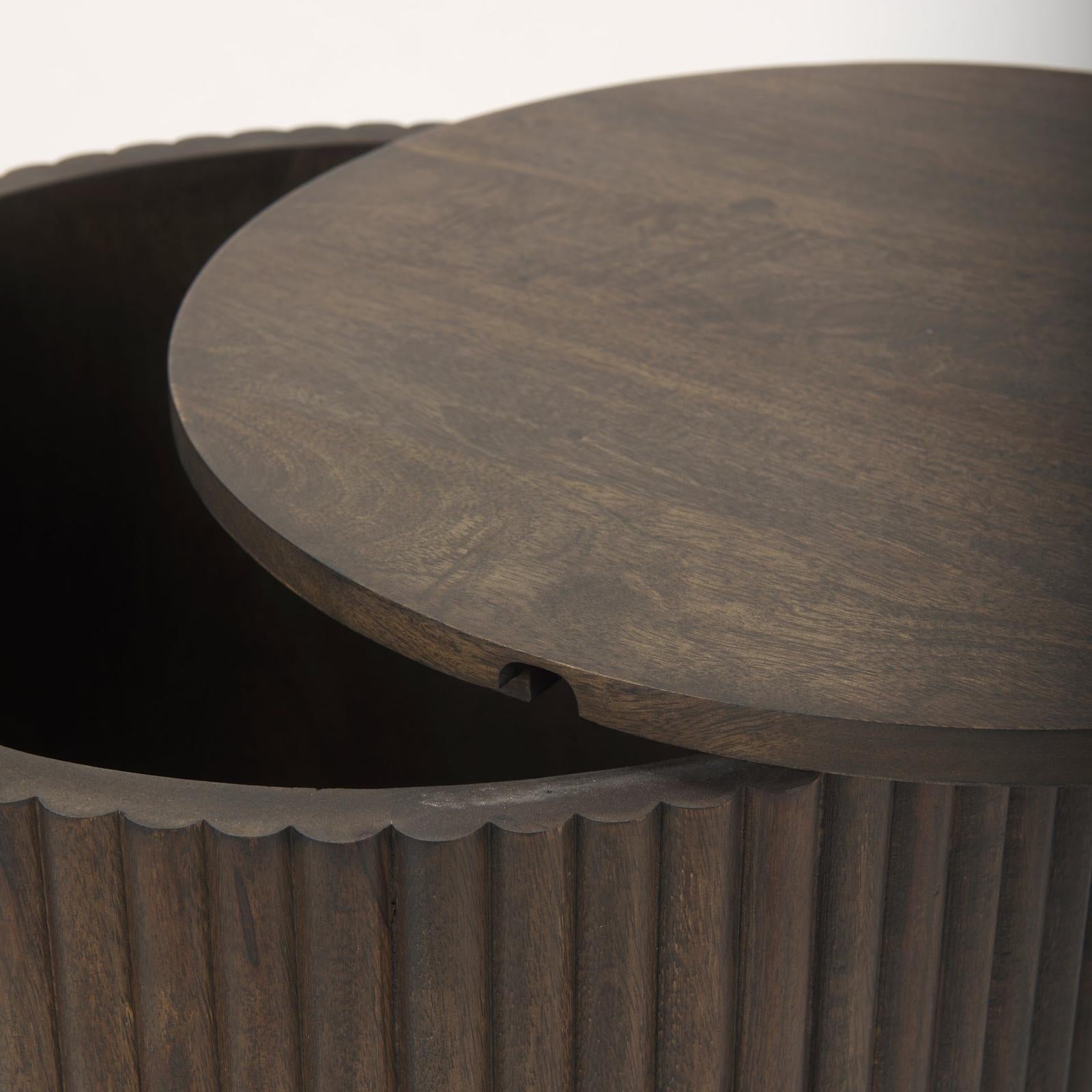 Mercana Terra Dark Brown Wood Fluted Round Side Table
