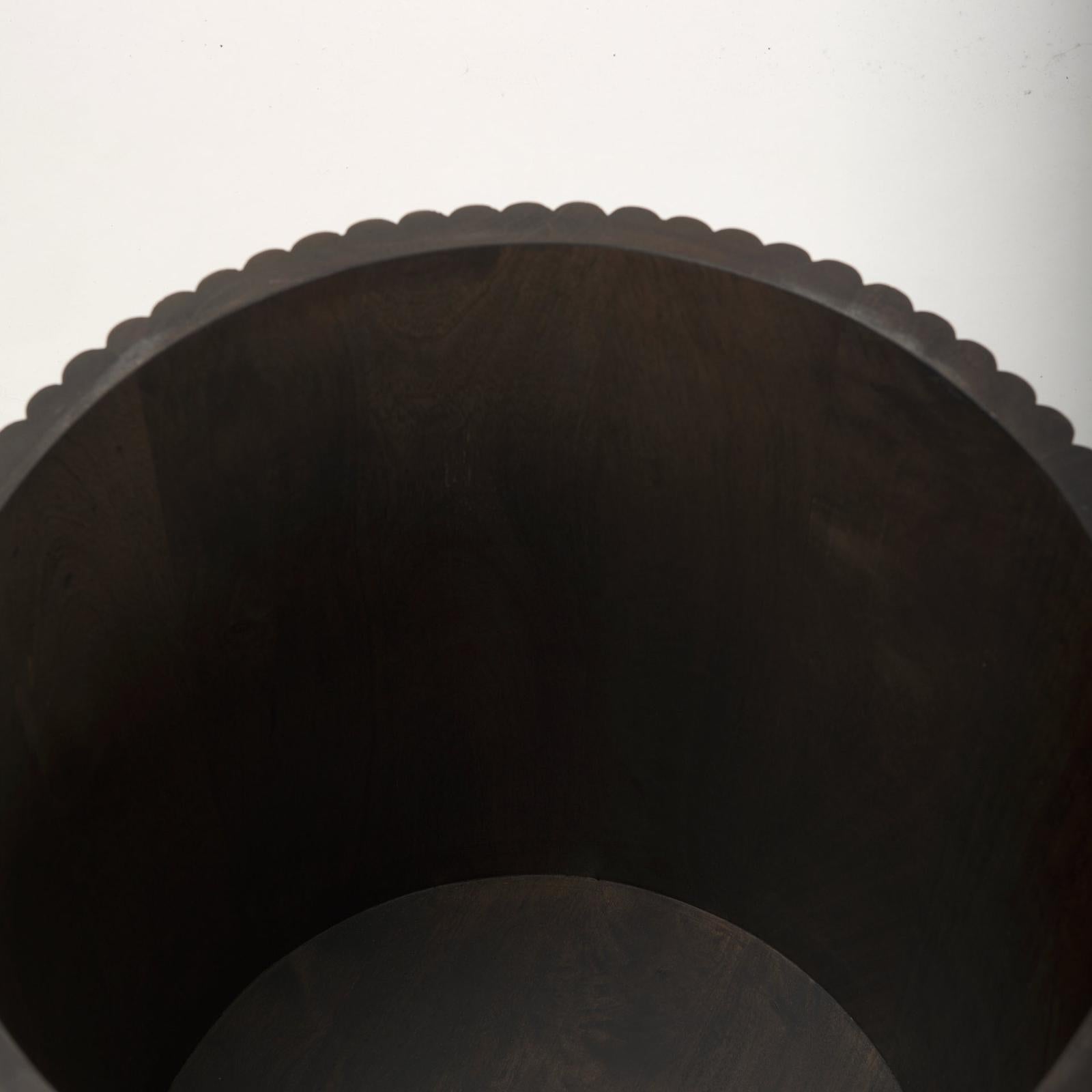 Mercana Terra Dark Brown Wood Fluted Round Side Table