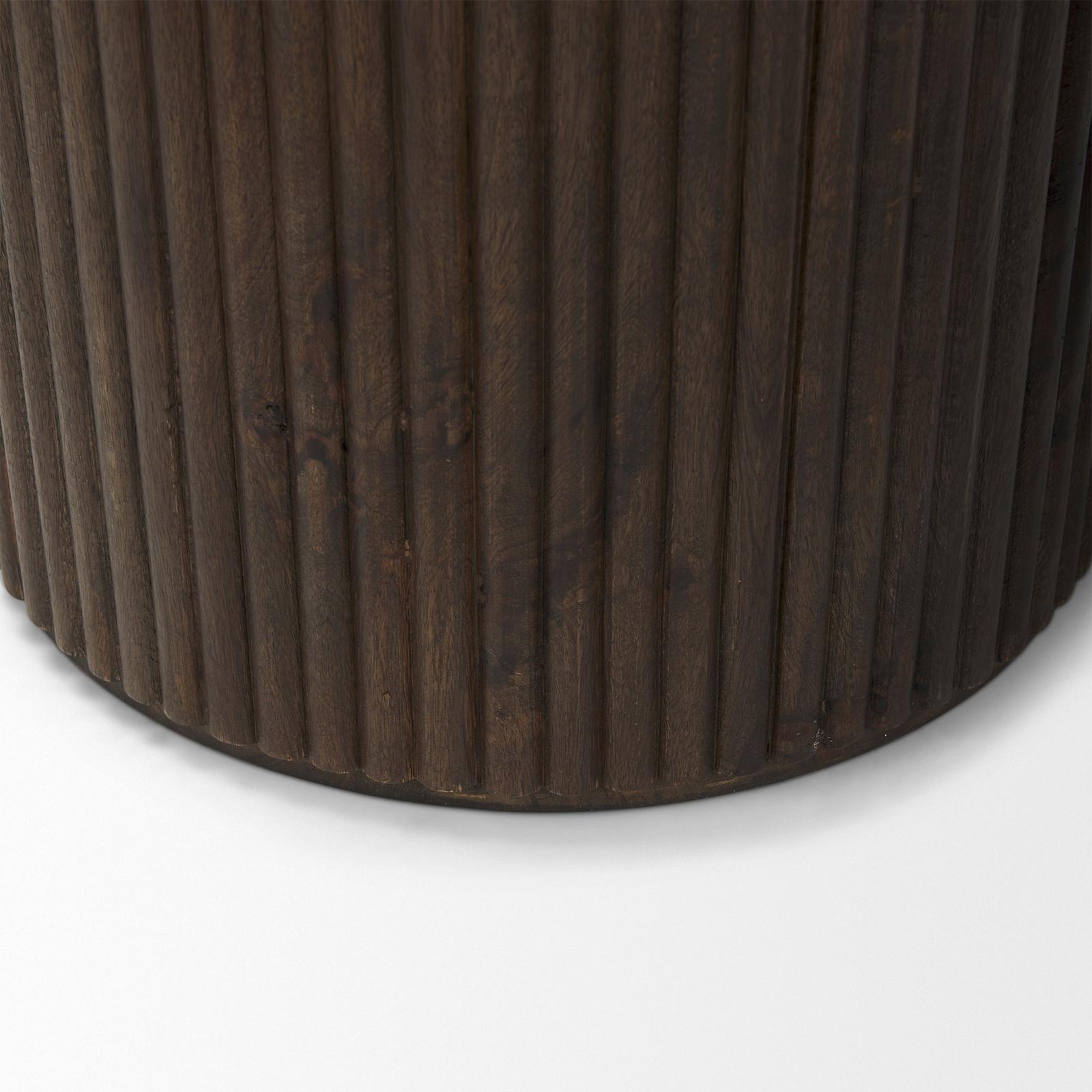 Mercana Terra Dark Brown Wood Fluted Round Side Table