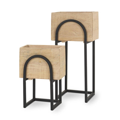 Mercana Jadine Beige Wood w/ Black Metal Arch Frames- Set of 2 Clearance