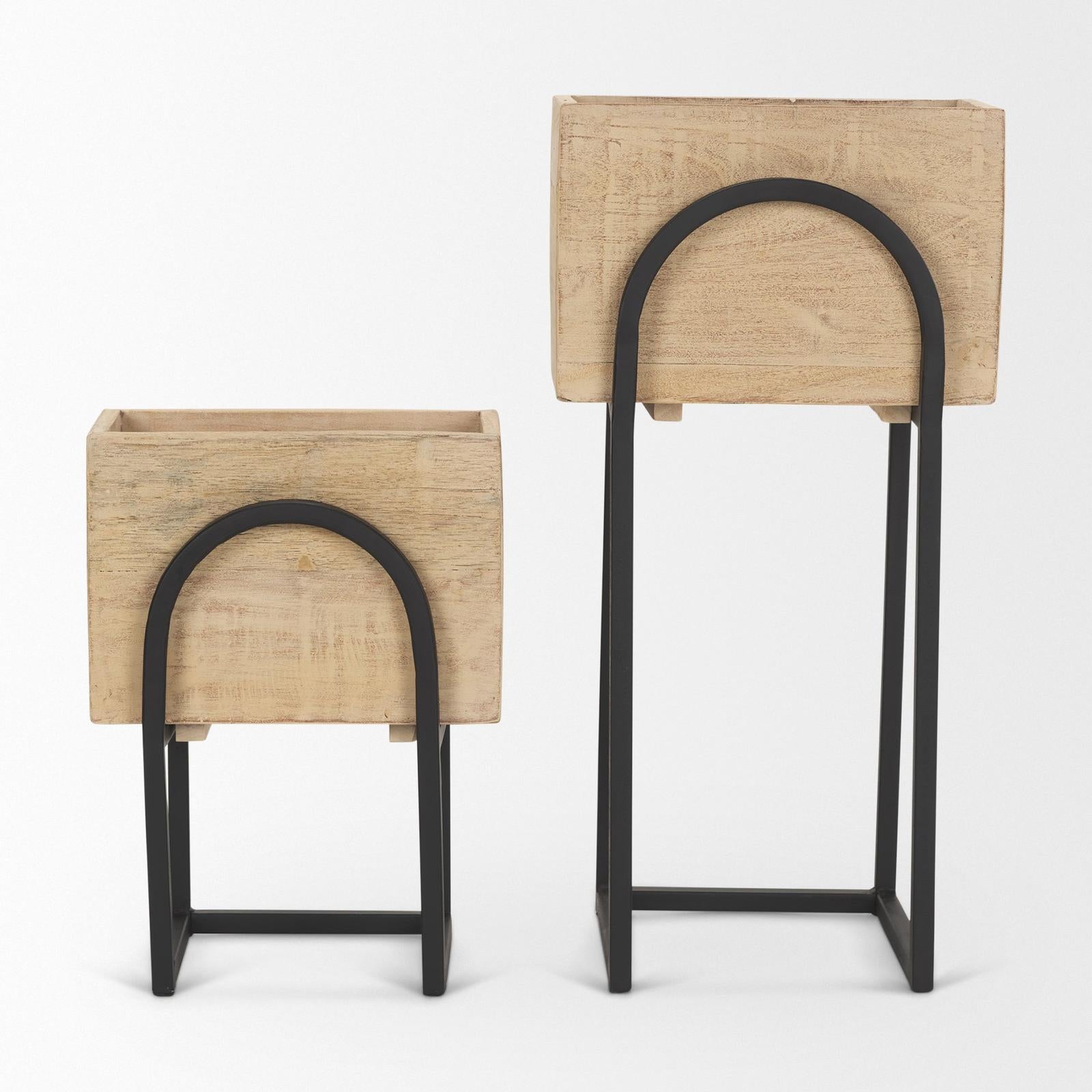 Mercana Jadine Beige Wood w/ Black Metal Arch Frames- Set of 2 Clearance