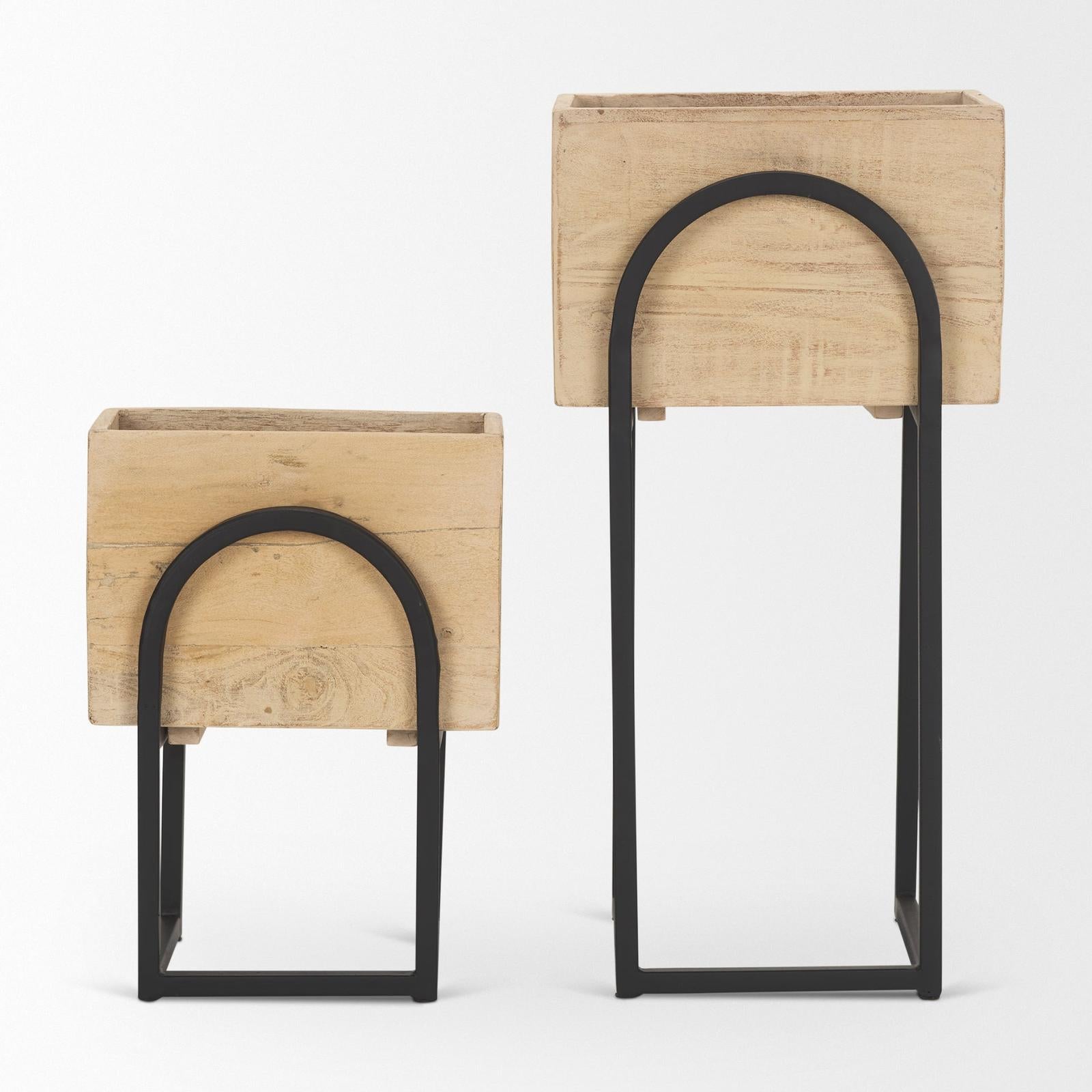 Mercana Jadine Beige Wood w/ Black Metal Arch Frames- Set of 2 Clearance