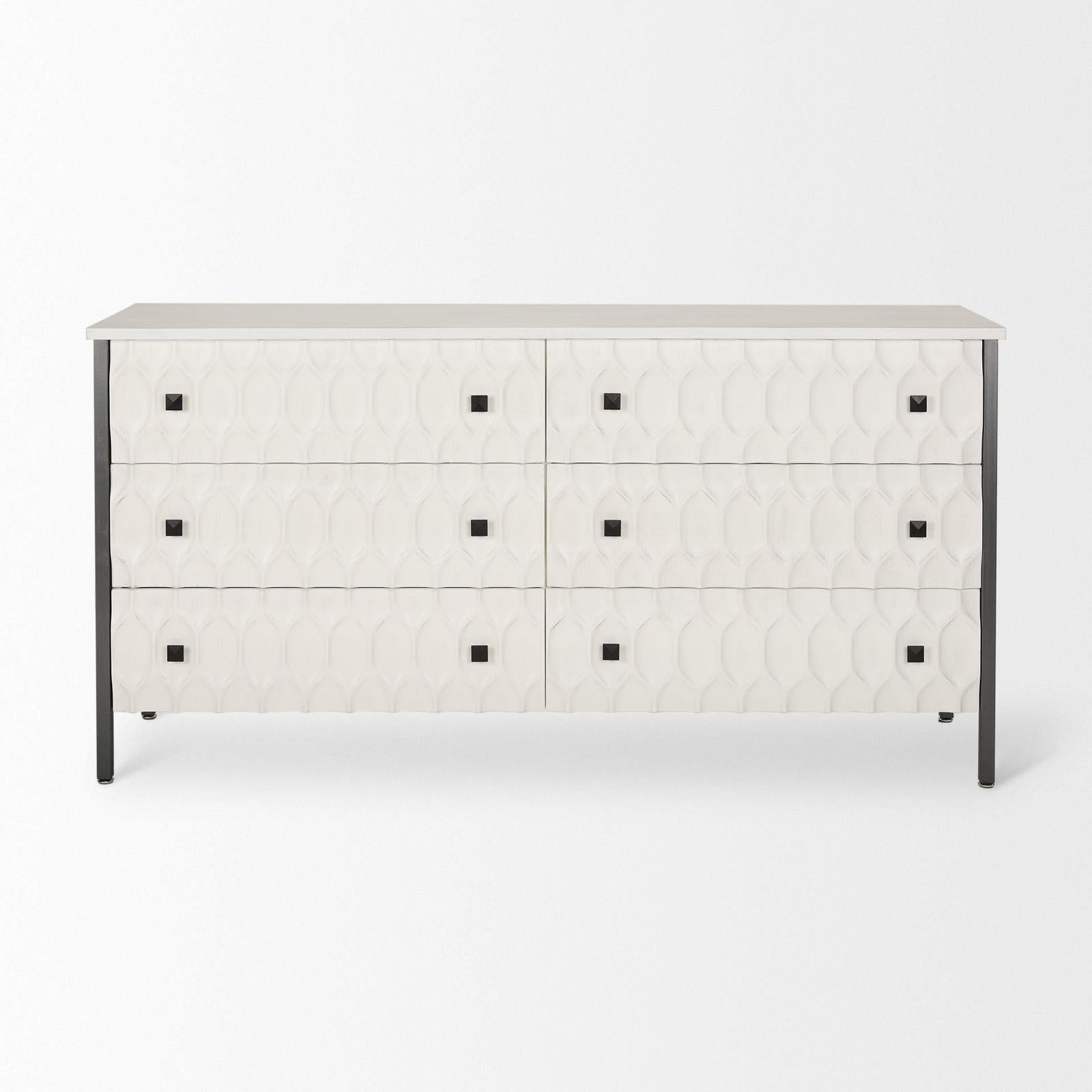 Mercana Savannah White Fir Veneer w/ Metal 6-Drawer Sideboard Clearance