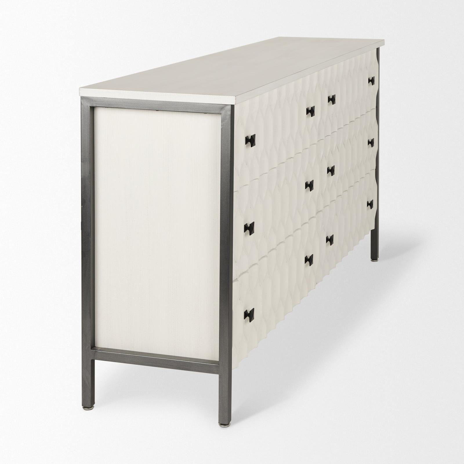 Mercana Savannah White Fir Veneer w/ Metal 6-Drawer Sideboard Clearance