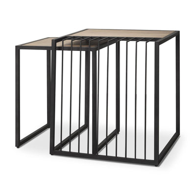 Mercana Miles Black Metal w/ Light Wood Nesting End/Side Table