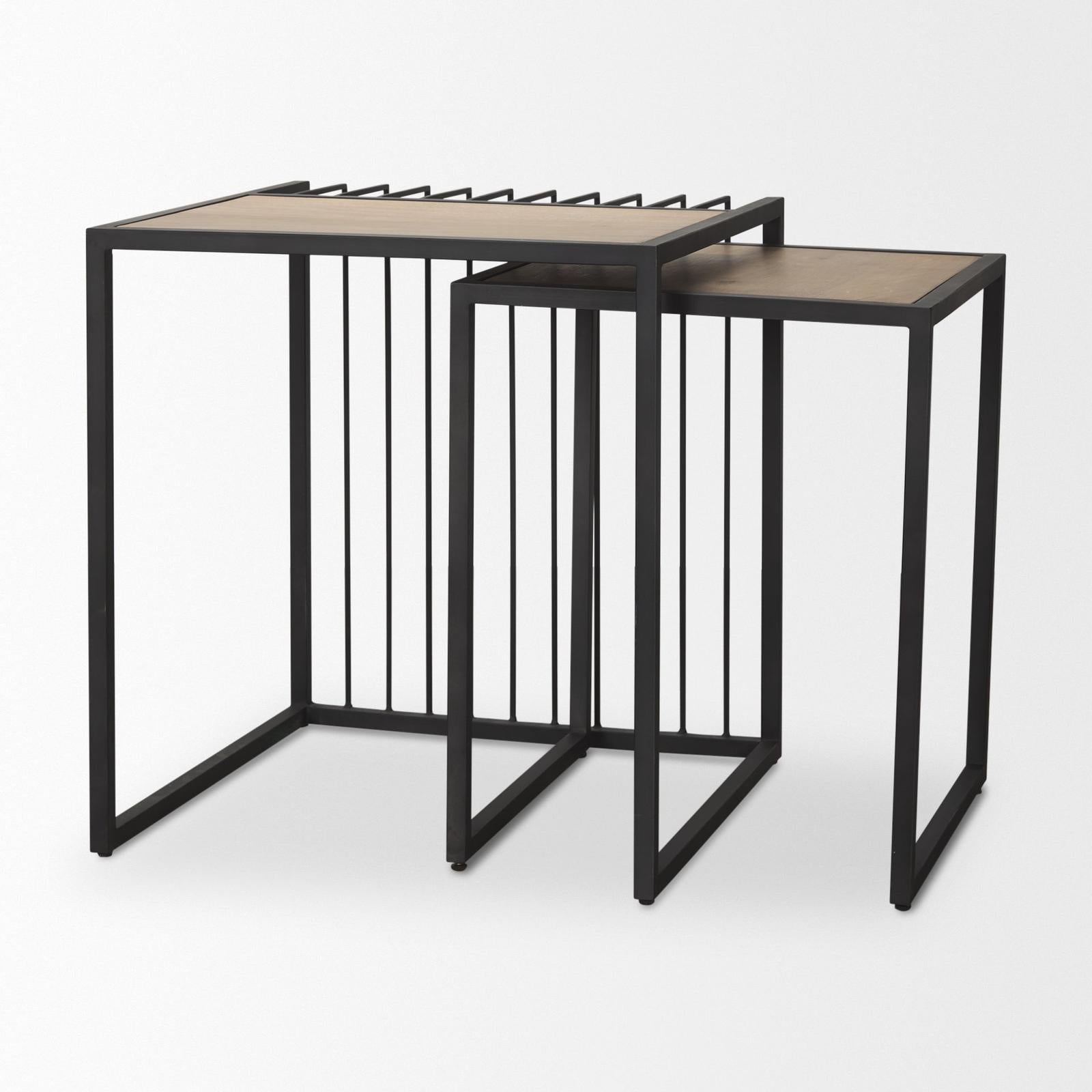 Mercana Miles Black Metal w/ Light Wood Nesting End/Side Table