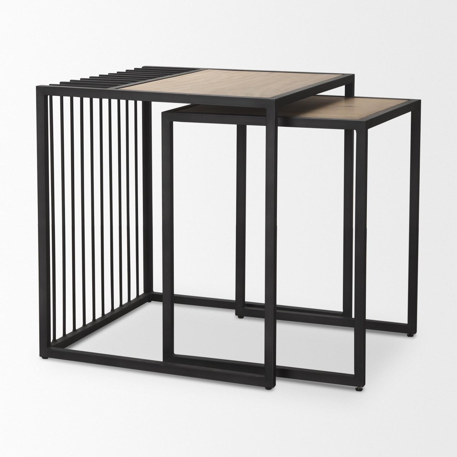 Mercana Miles Black Metal w/ Light Wood Nesting End/Side Table