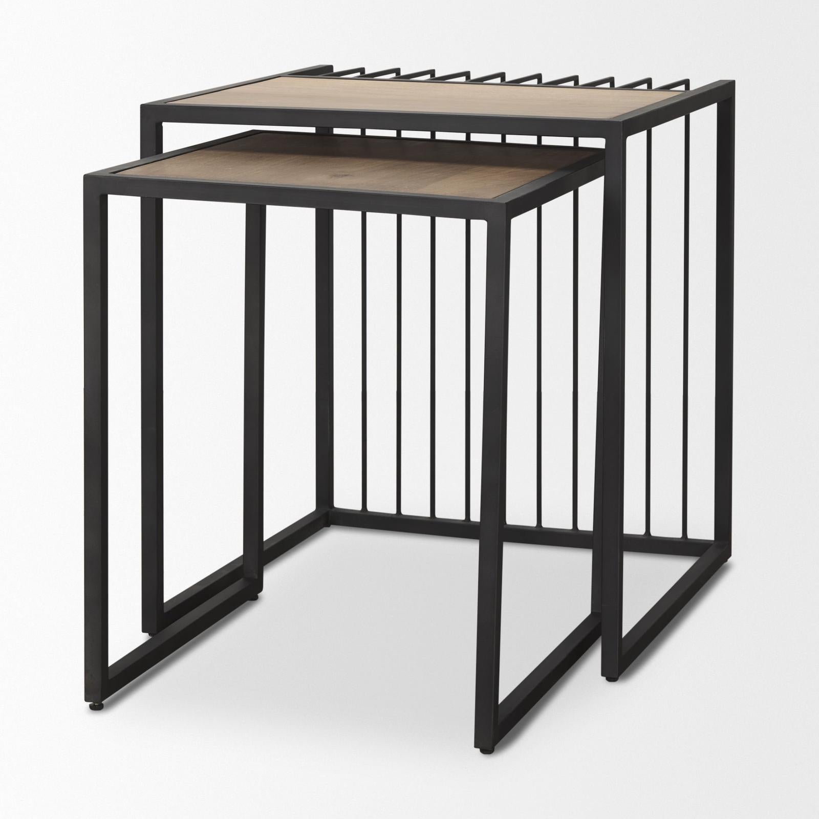 Mercana Miles Black Metal w/ Light Wood Nesting End/Side Table