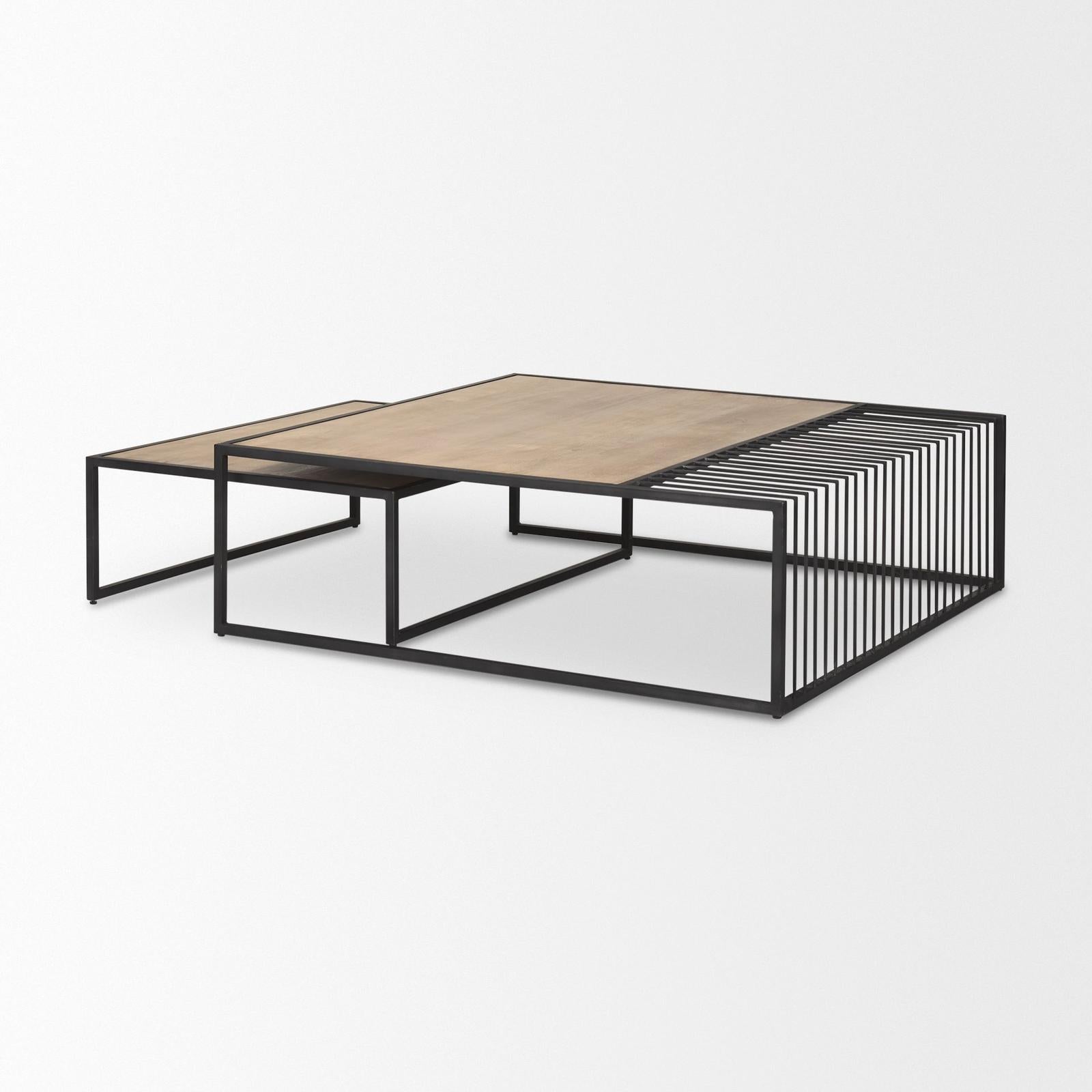 Mercana Miles Black Metal w/ Light Wood Nesting Coffee Table
