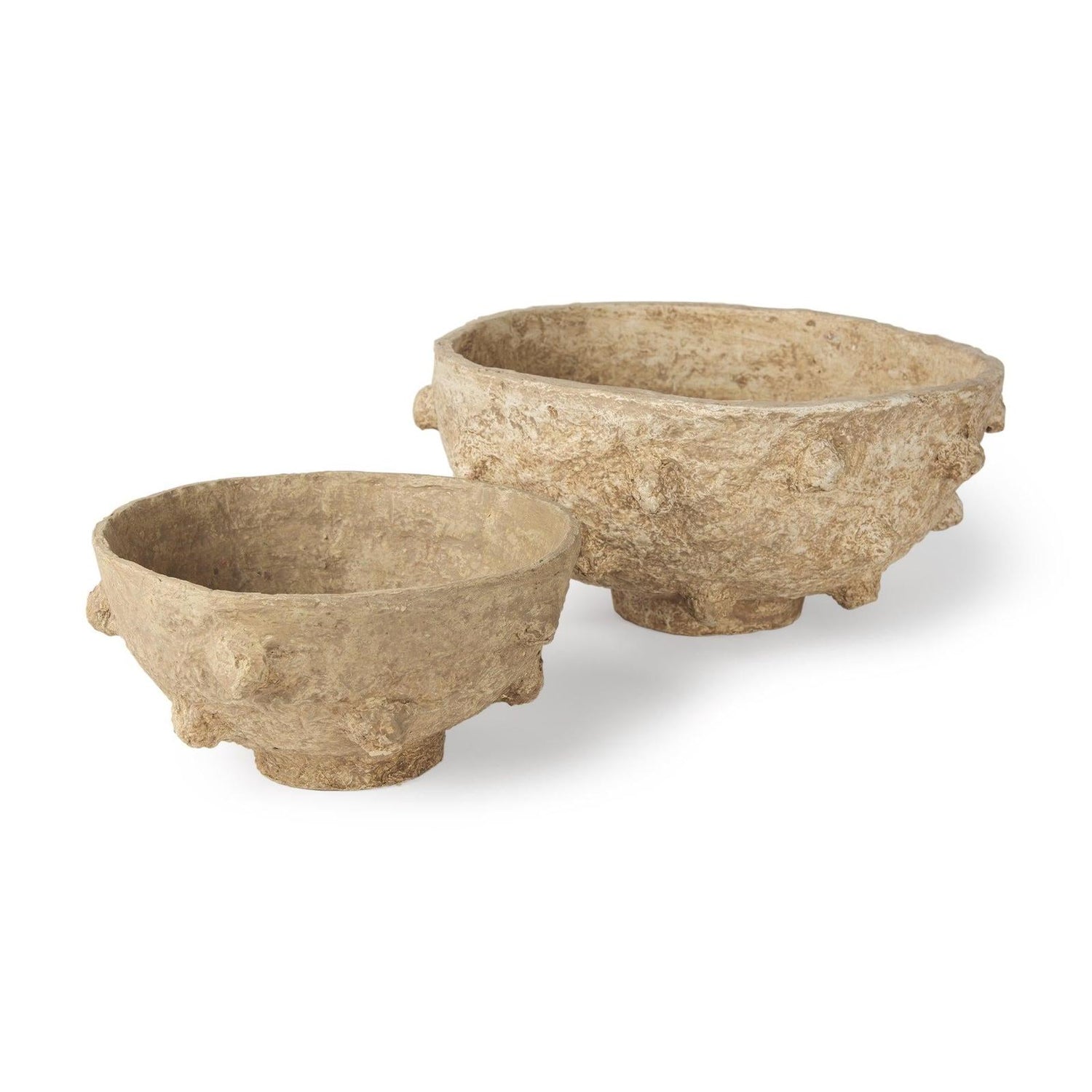 Mercana Sonam Beige Paper Mache Spiked Bowls- Set of 2