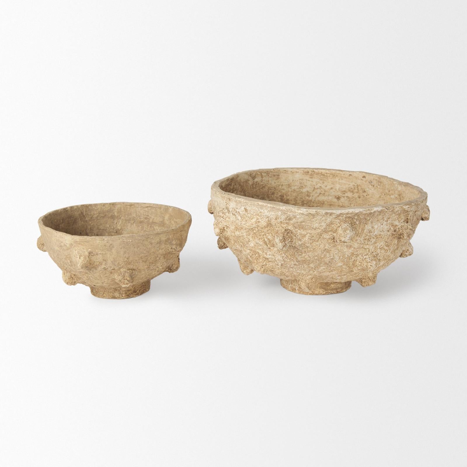 Mercana Sonam Beige Paper Mache Spiked Bowls- Set of 2
