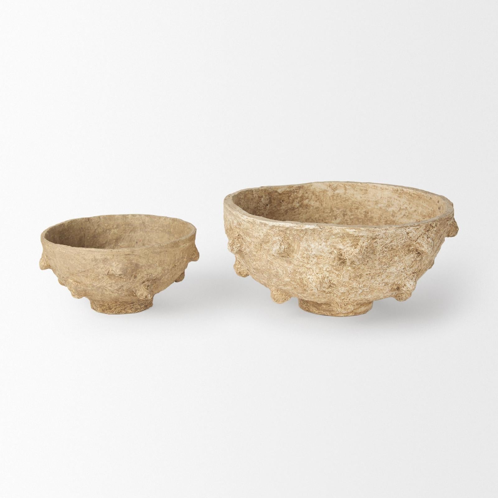 Mercana Sonam Beige Paper Mache Spiked Bowls- Set of 2