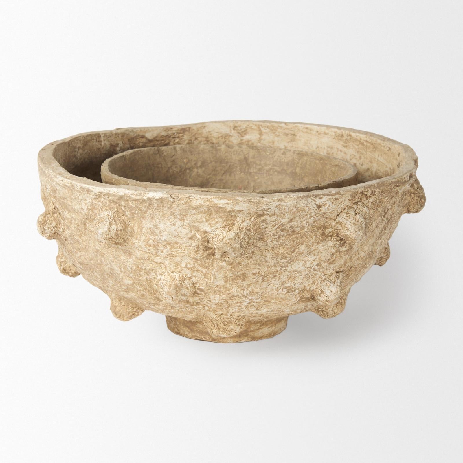 Mercana Sonam Beige Paper Mache Spiked Bowls- Set of 2