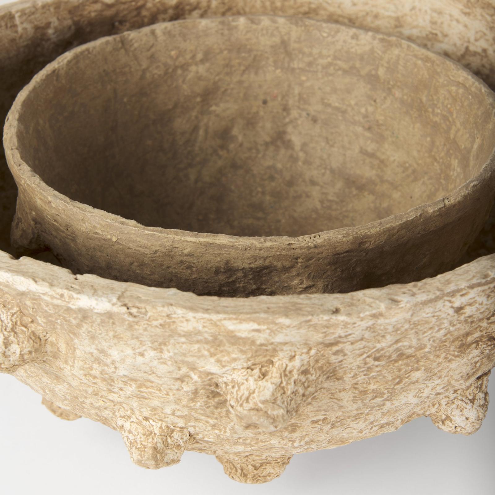 Mercana Sonam Beige Paper Mache Spiked Bowls- Set of 2