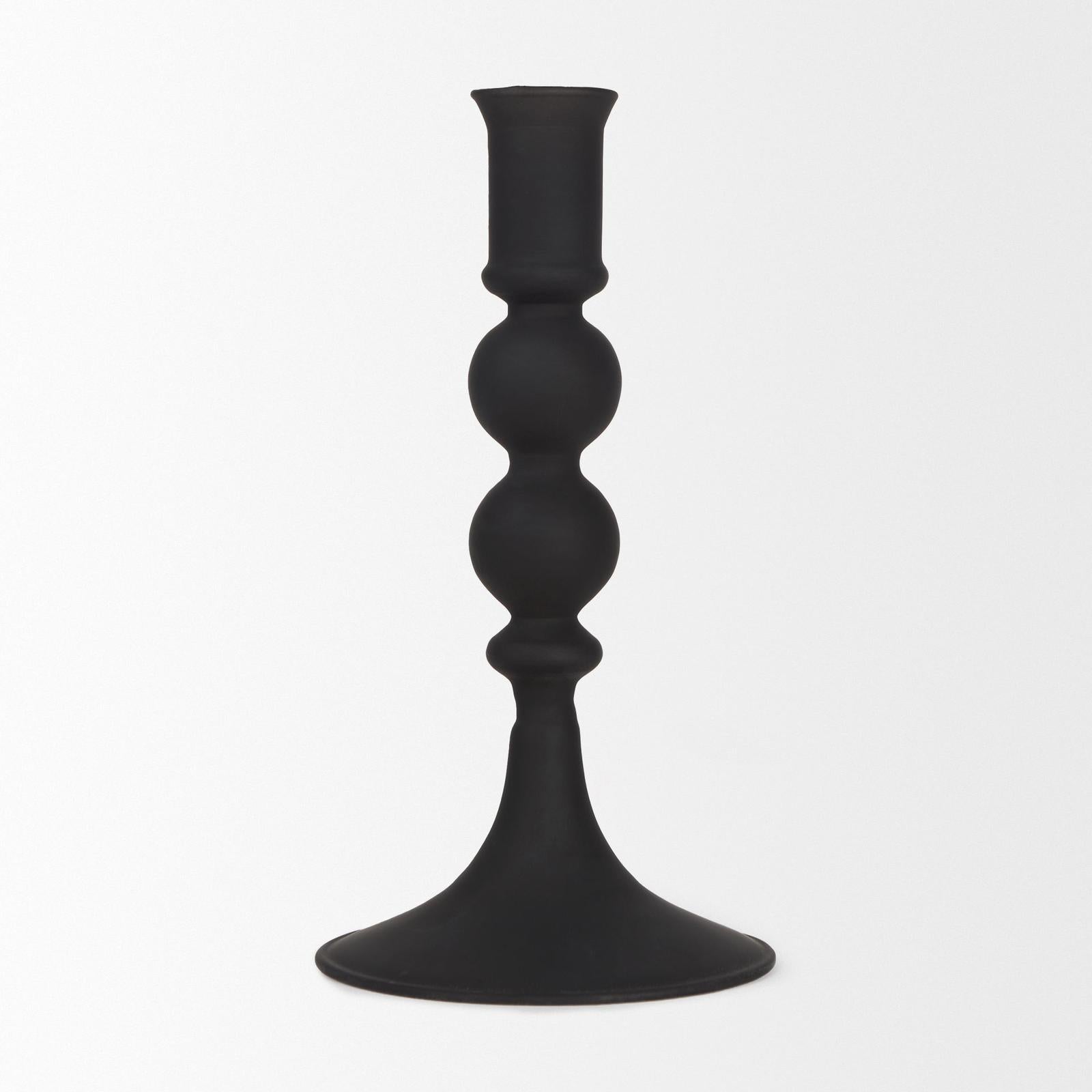 Mercana Haute Matte Black Blown Glass Candlestick