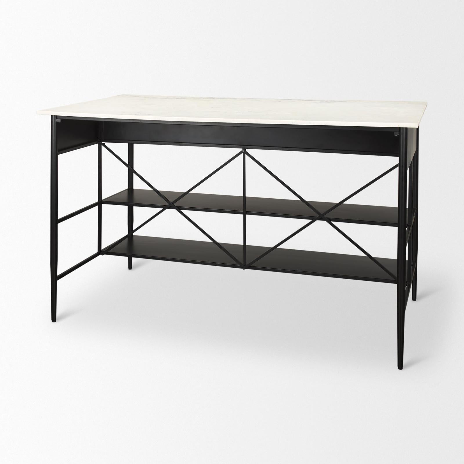 Mercana Amika White Marble Top Black Metal Base Kitchen Island