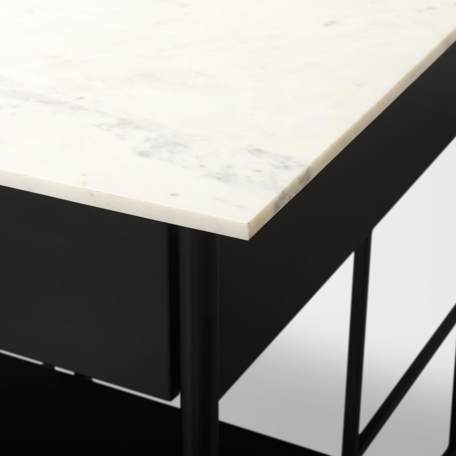 Mercana Amika White Marble Top Black Metal Base Kitchen Island