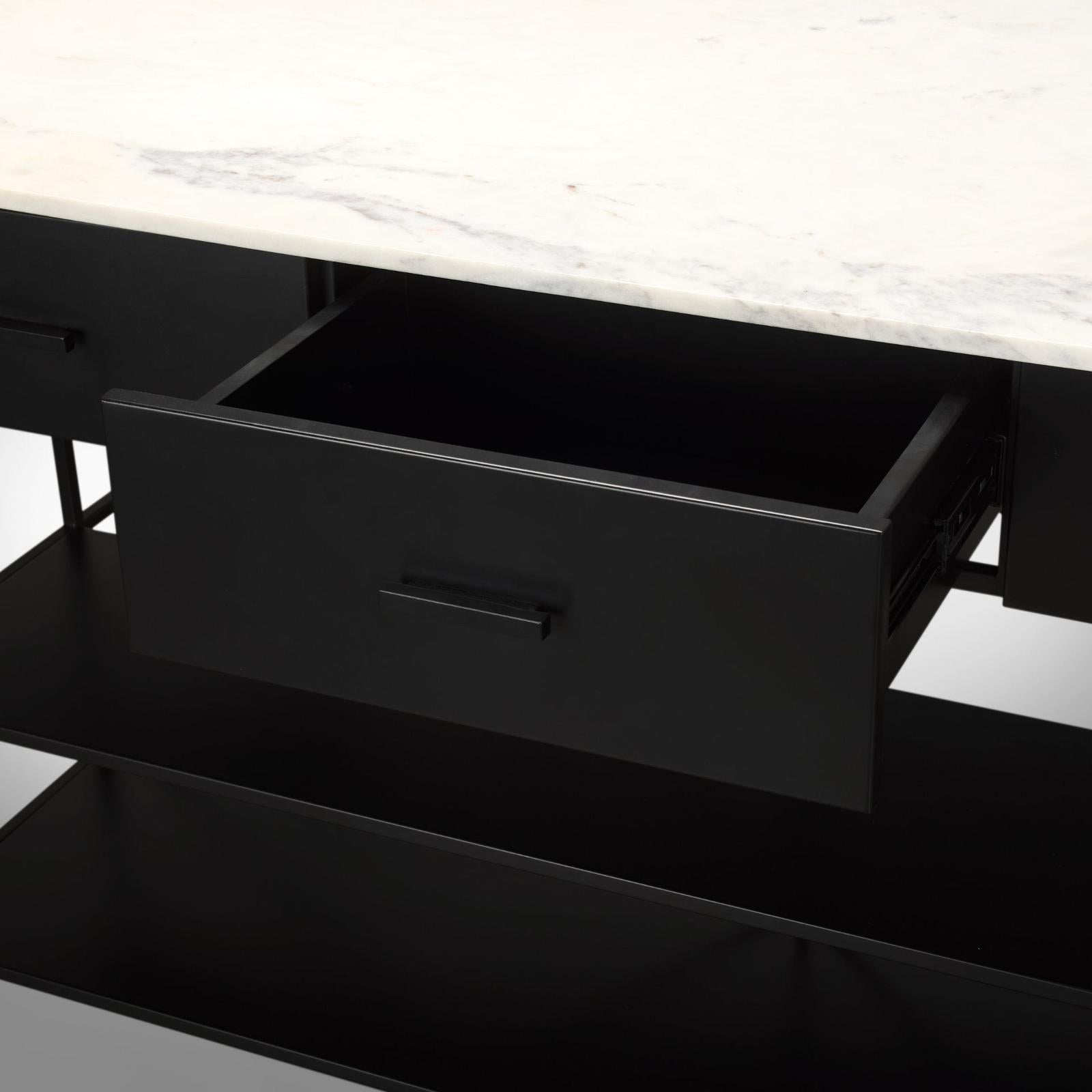Mercana Amika White Marble Top Black Metal Base Kitchen Island