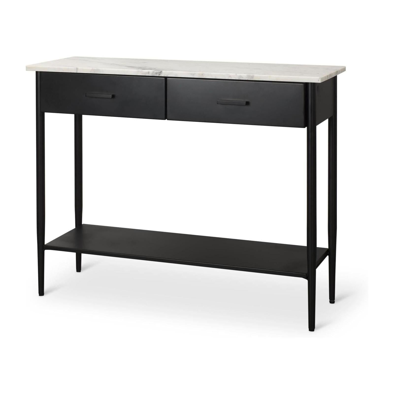 Mercana Amika White Marble Top Black Metal Base Console Table