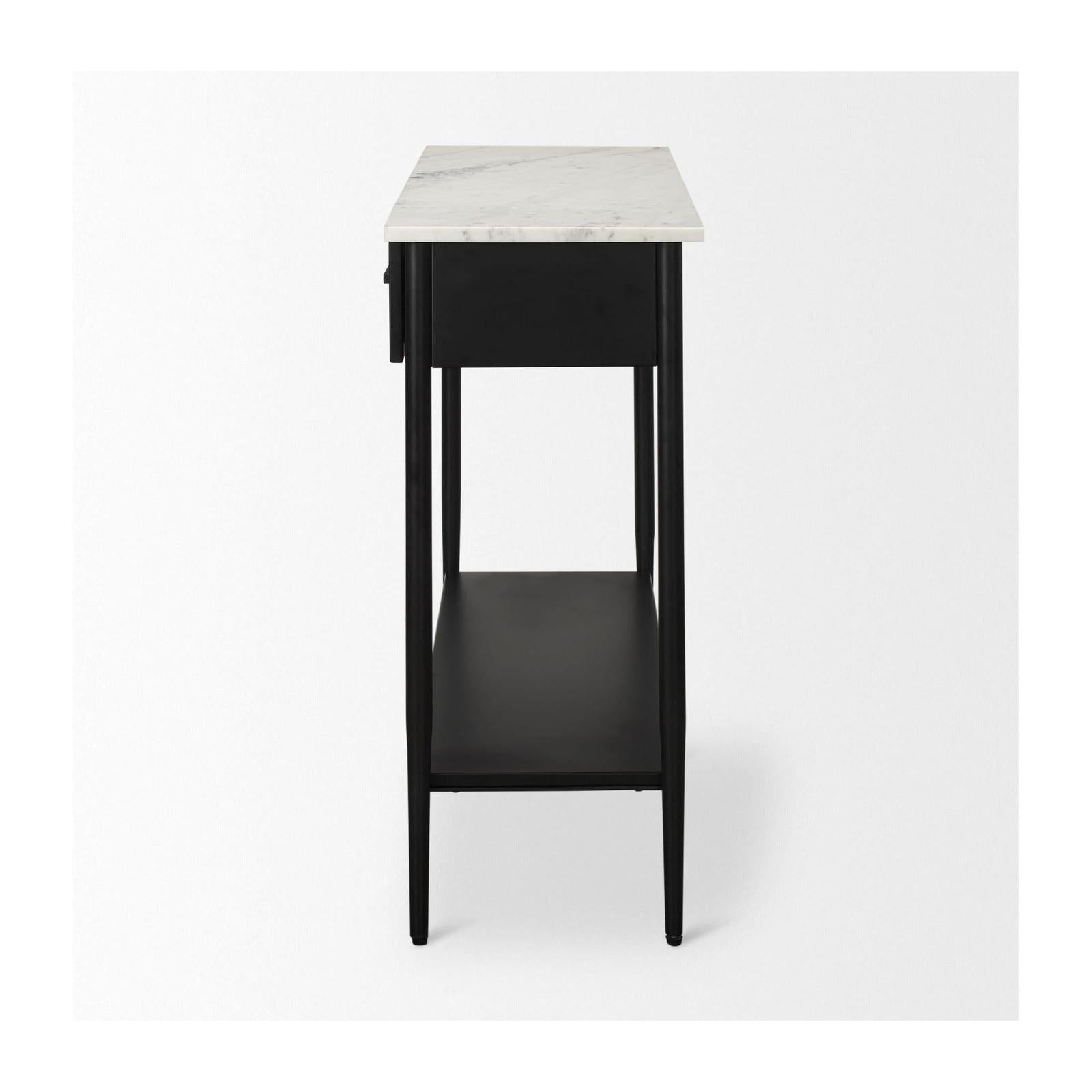 Mercana Amika White Marble Top Black Metal Base Console Table