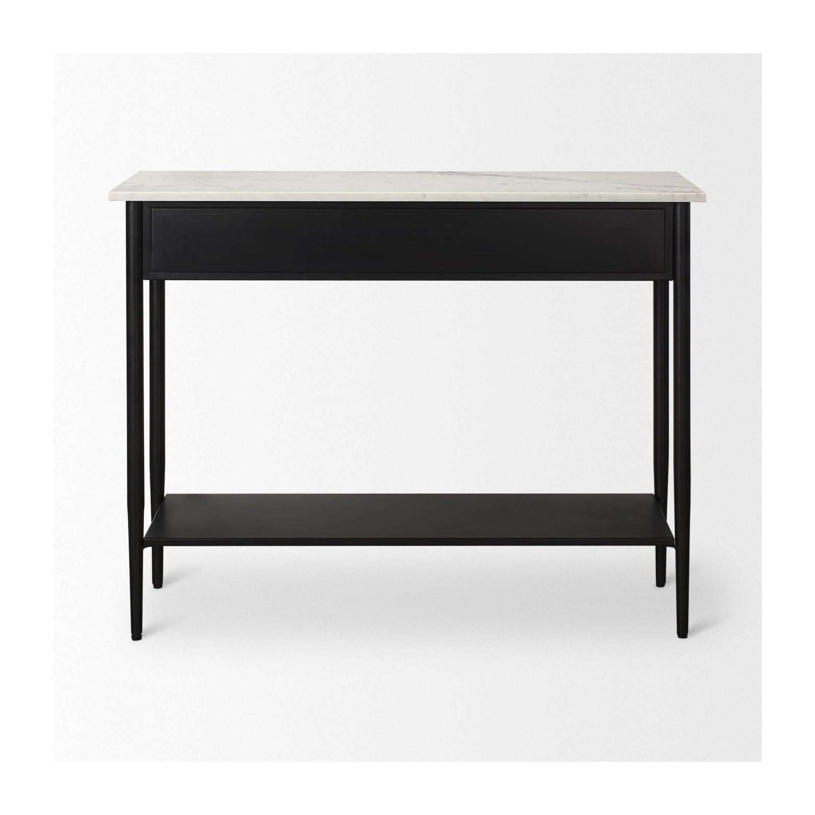 Mercana Amika White Marble Top Black Metal Base Console Table