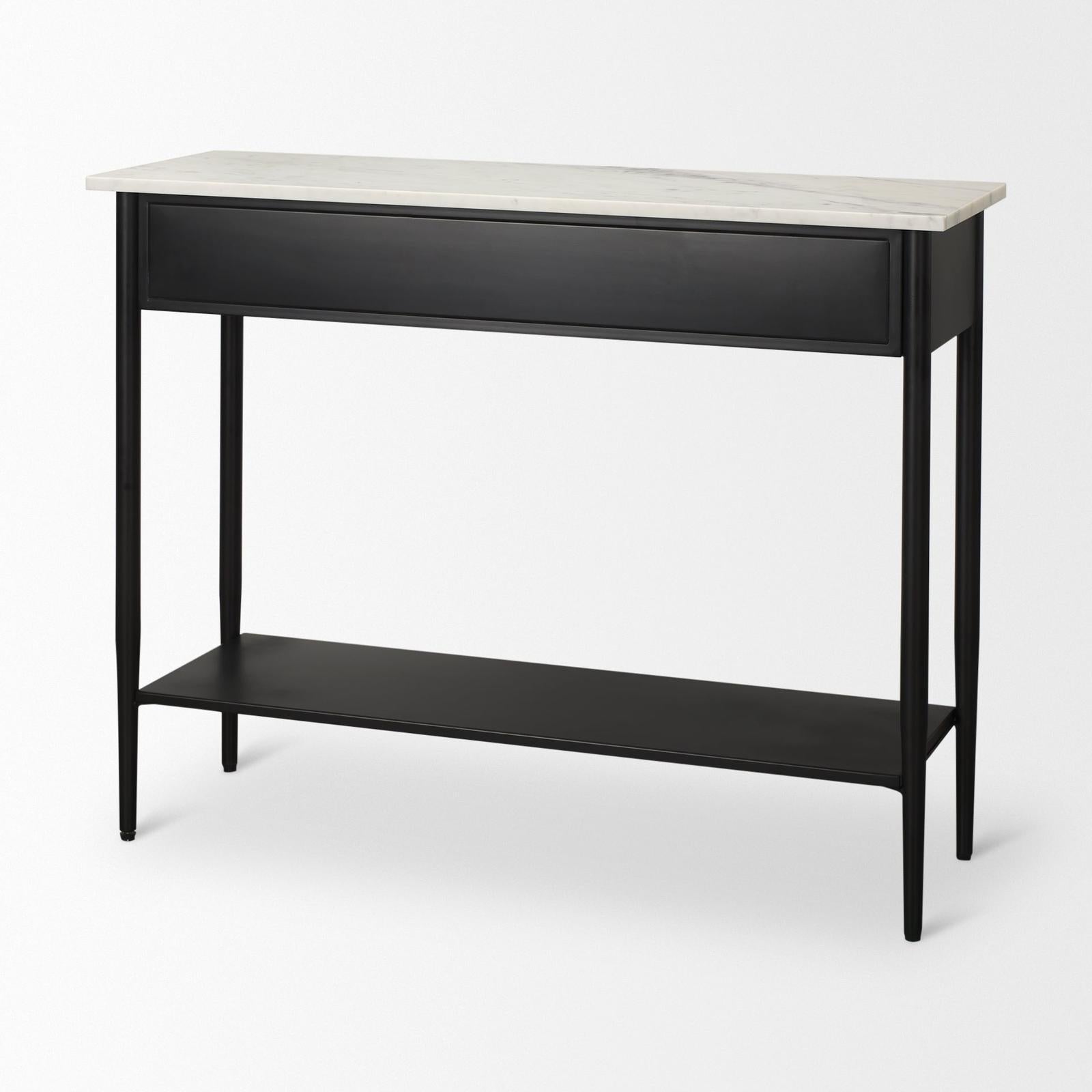 Mercana Amika White Marble Top Black Metal Base Console Table