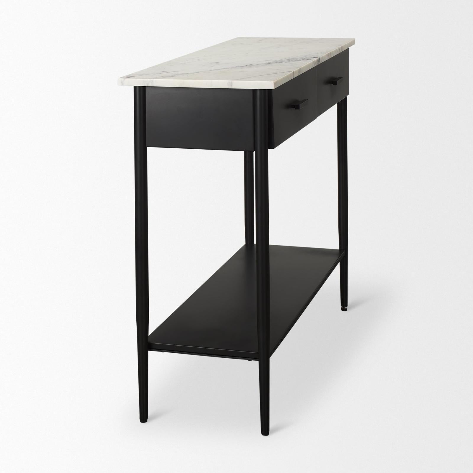 Mercana Amika White Marble Top Black Metal Base Console Table