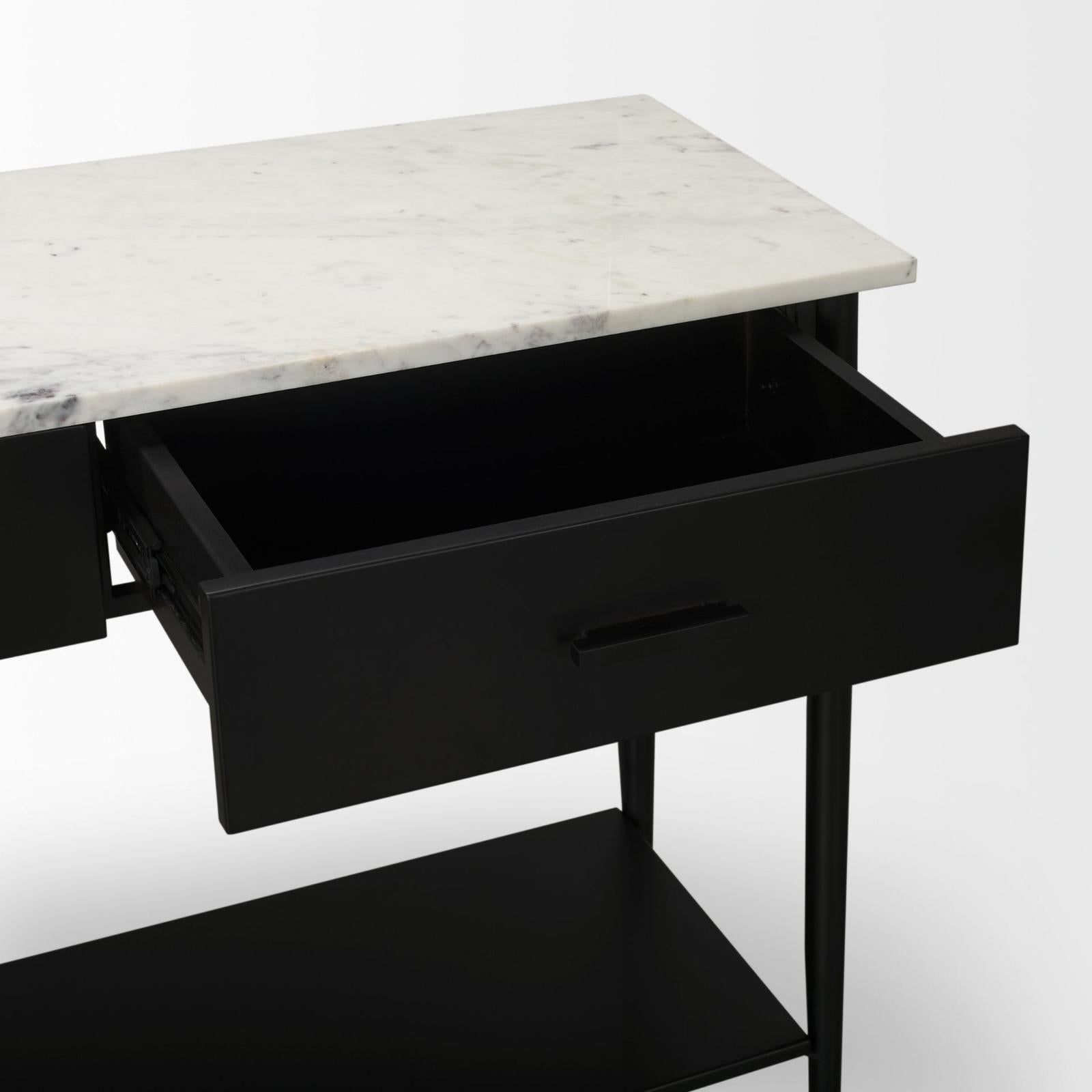 Mercana Amika White Marble Top Black Metal Base Console Table