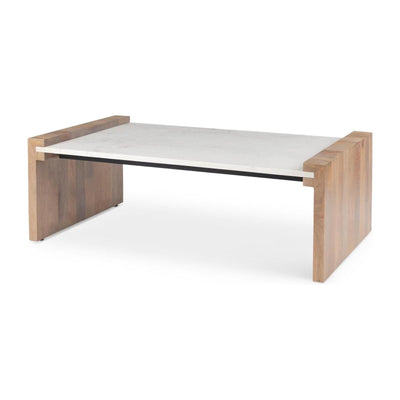 Mercana Athens Light Brown Wood and White Marble Coffee Table Clearance