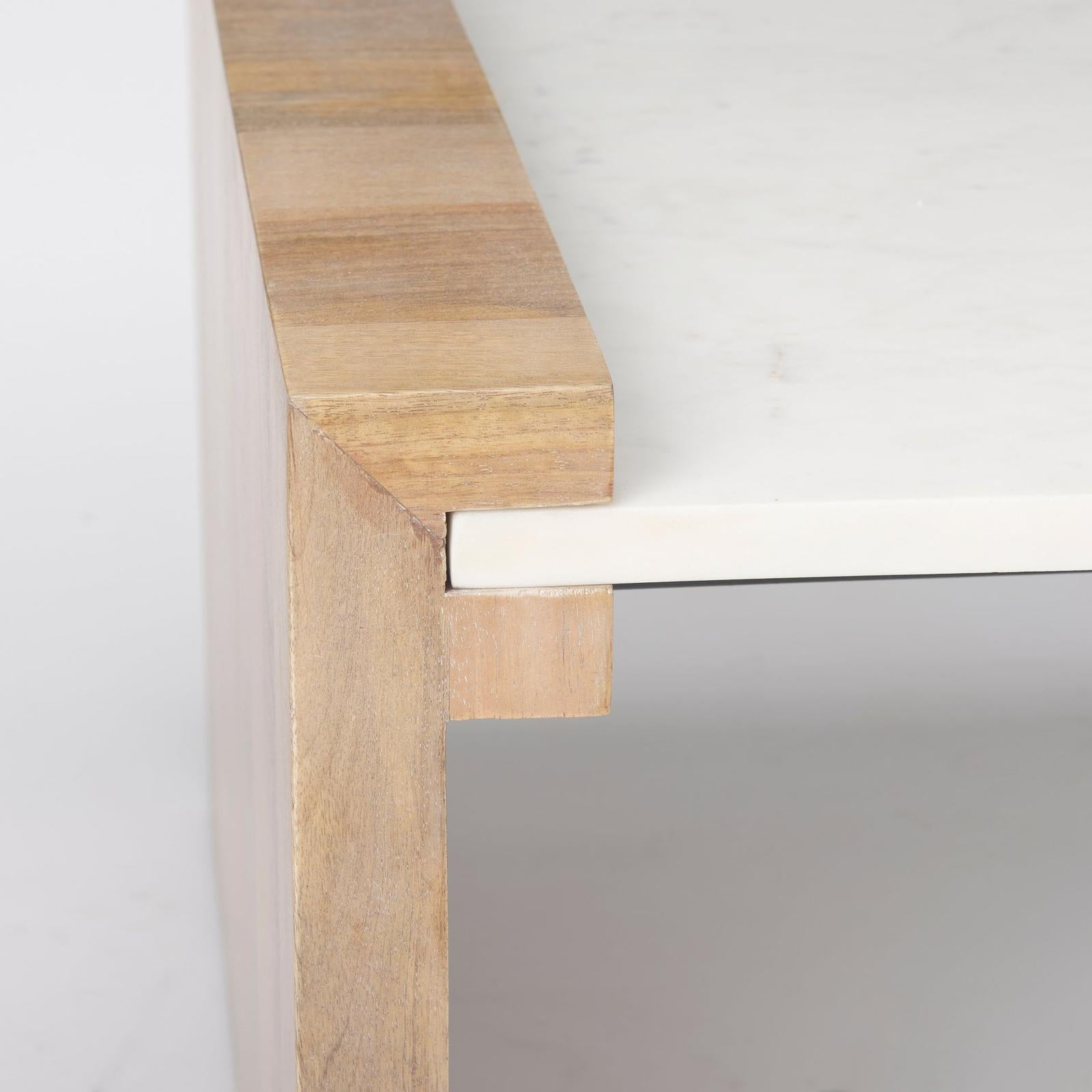 Mercana Athens Light Brown Wood and White Marble Coffee Table Clearance
