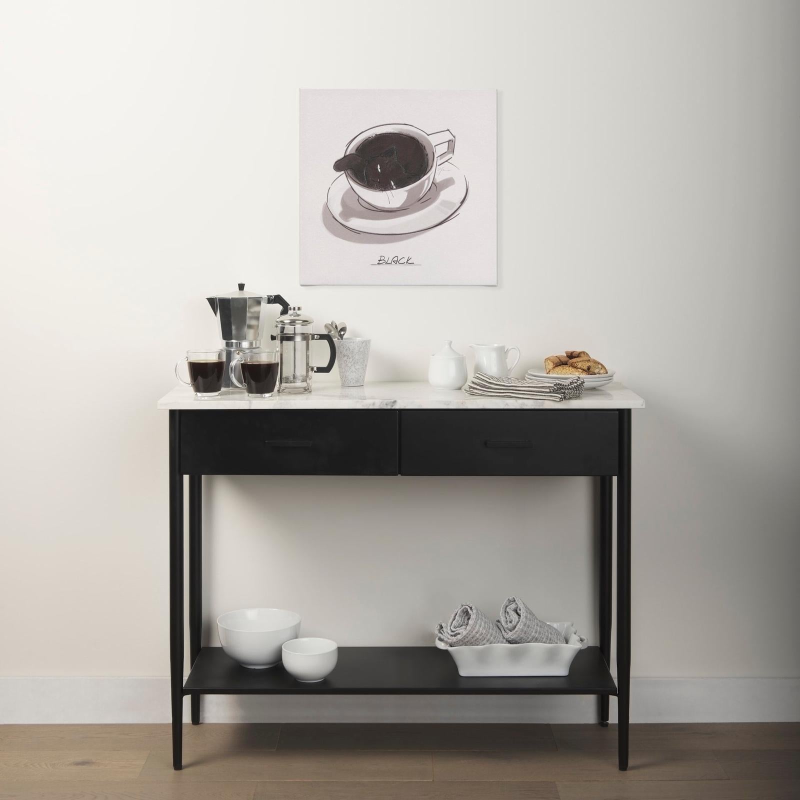Mercana Amika White Marble Top Black Metal Base Console Table