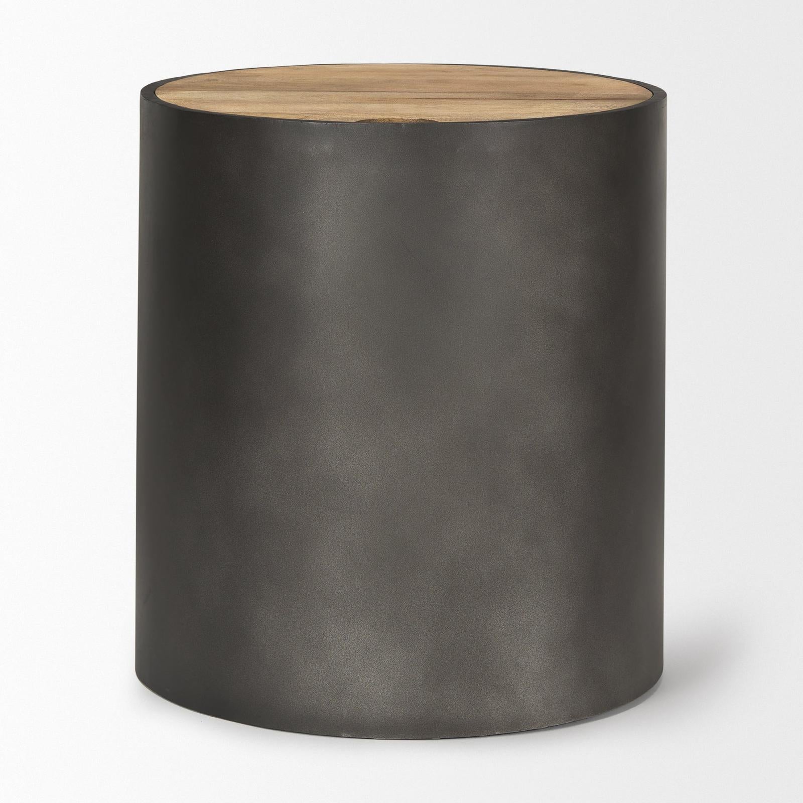 Mercana Eclipse Drum Base w/ Brown Wood Top End/Side Table
