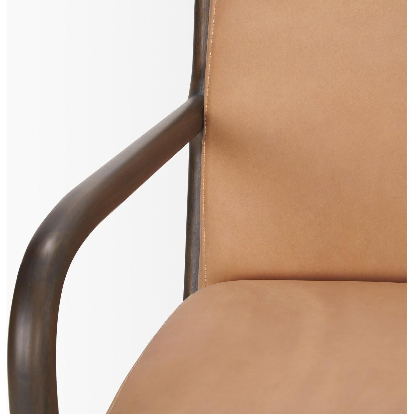 Mercana Cashel Accent Chair W/ Dark Brown Wood and Tan Genuine Leather Clearance