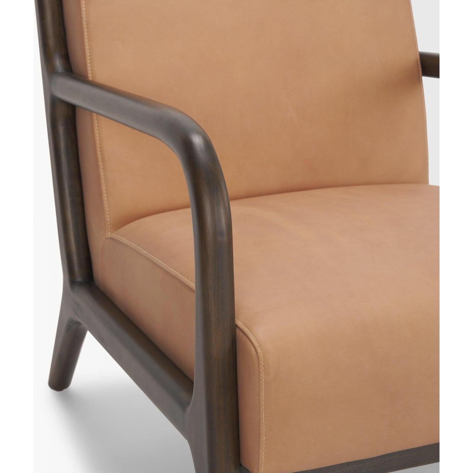 Mercana Cashel Accent Chair W/ Dark Brown Wood and Tan Genuine Leather Clearance