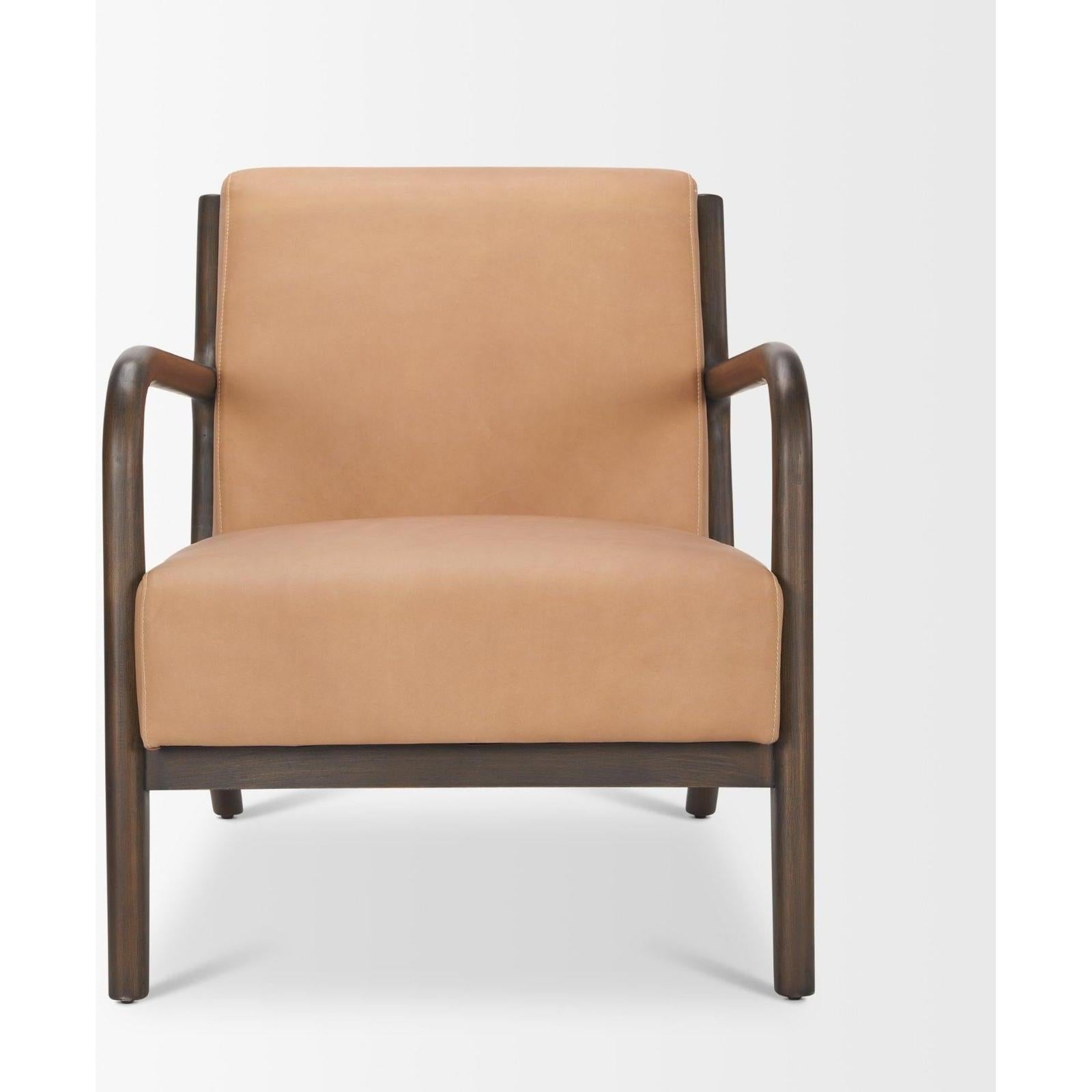Mercana Cashel Accent Chair W/ Dark Brown Wood and Tan Genuine Leather Clearance
