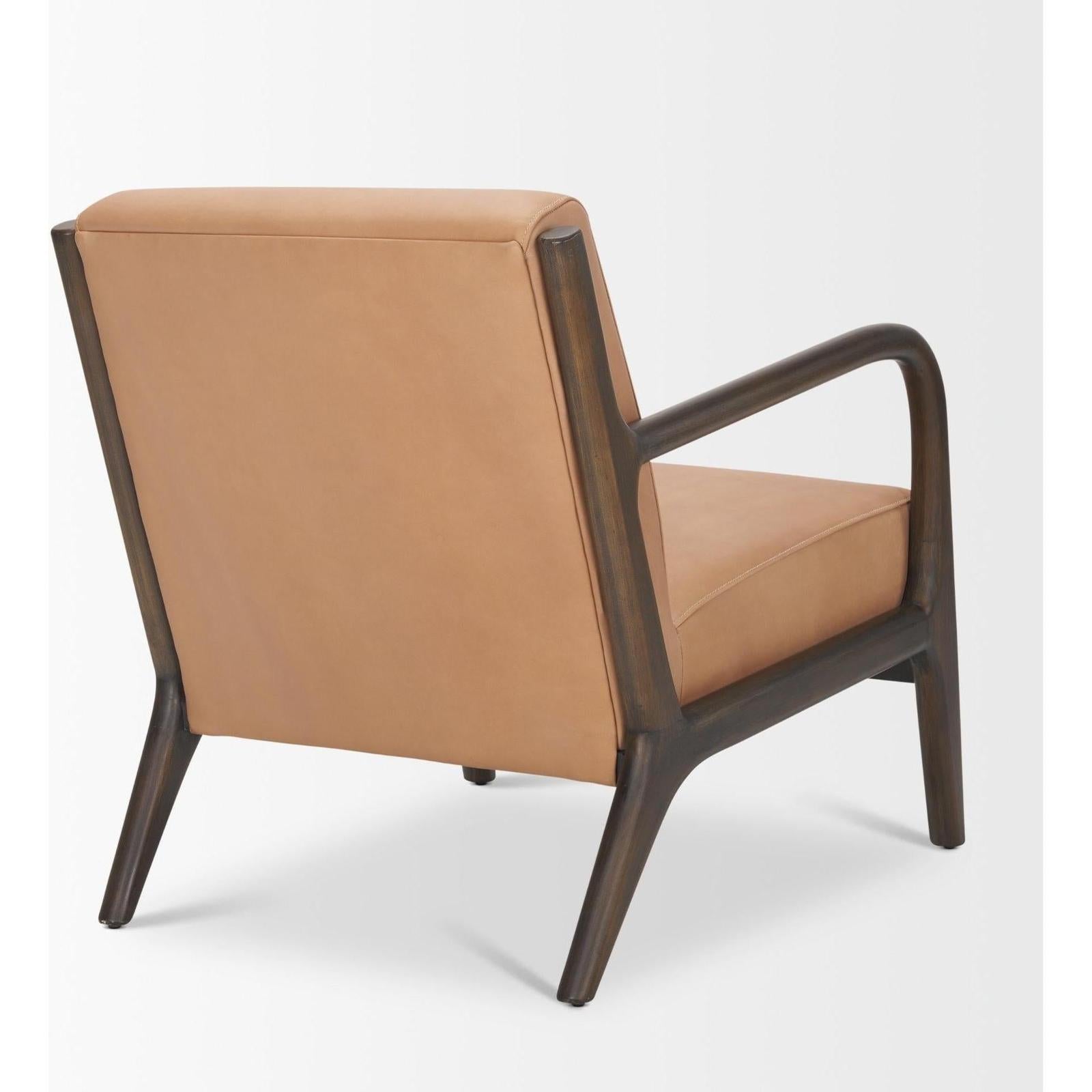 Mercana Cashel Accent Chair W/ Dark Brown Wood and Tan Genuine Leather Clearance