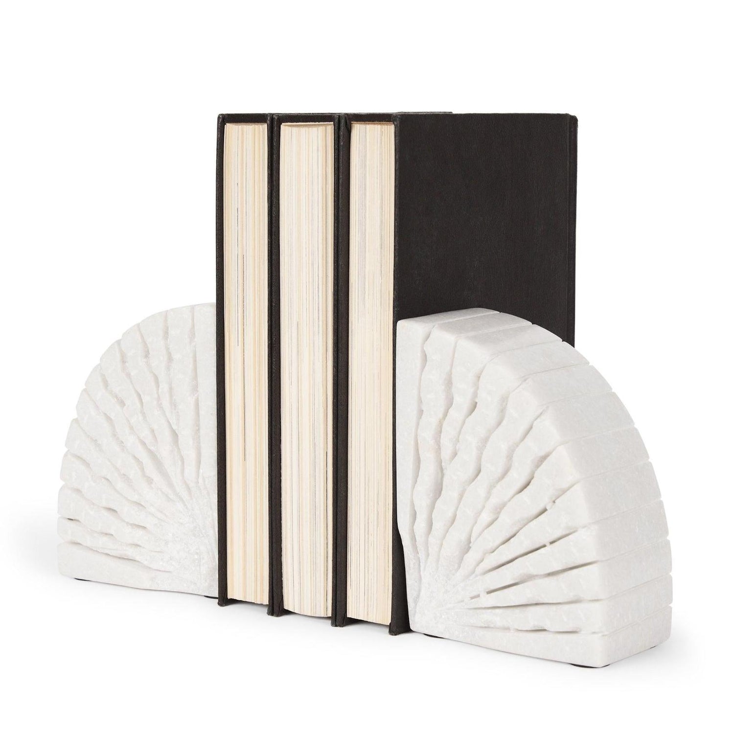 Mercana Stept White Marble Bookends w/rough Carving - Set of 2